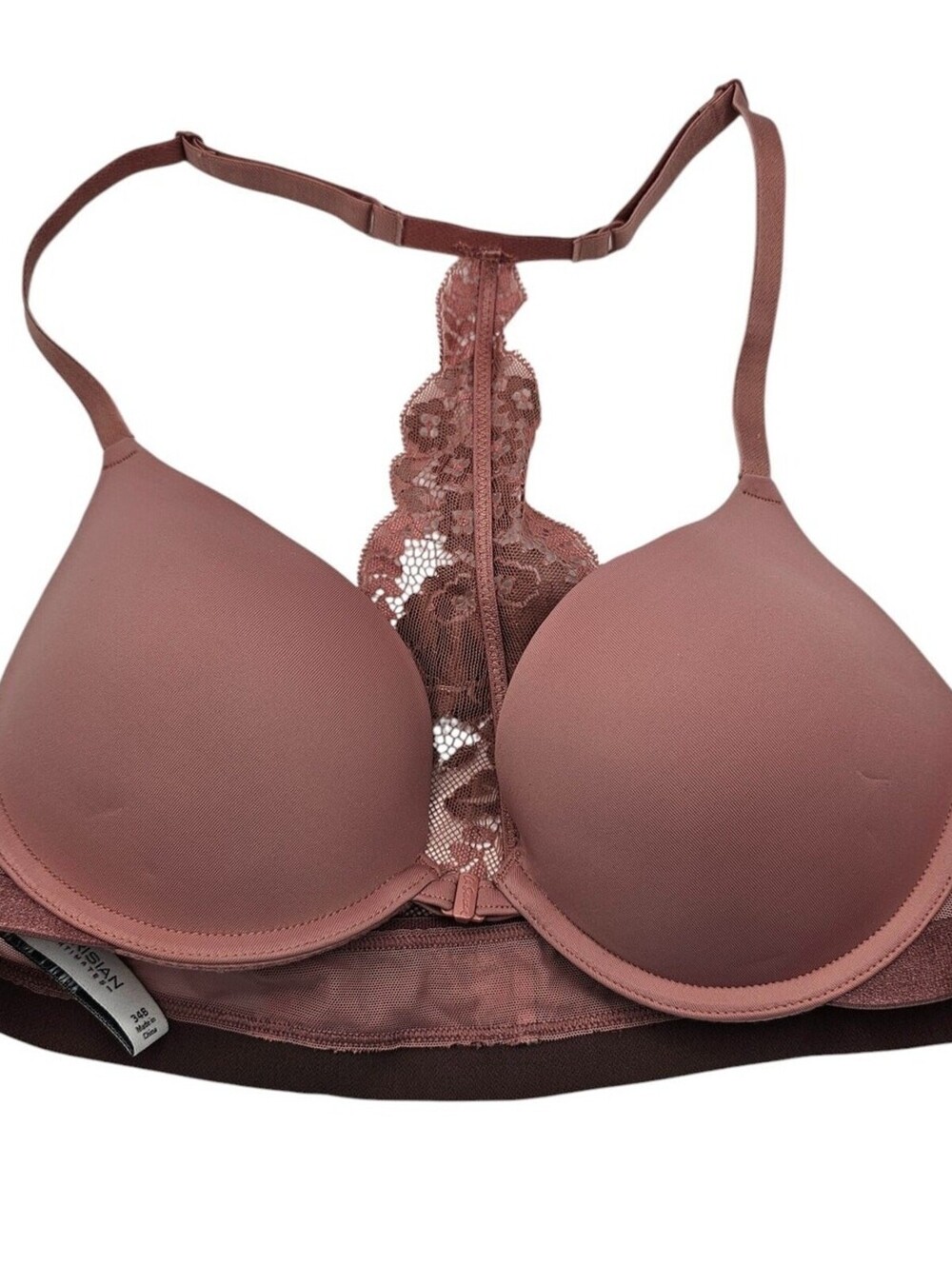 Parisian Intimates Womens Sz 34B Front Clasp T Shirt Bra Mauve Lace Back